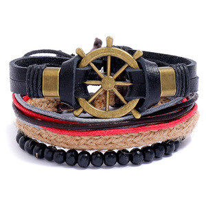 Bracciali in pelle multistrato intrecciato bracciali in pelle da uomo personalizzati personalizzati Vintage all'ingrosso - Product Image 1