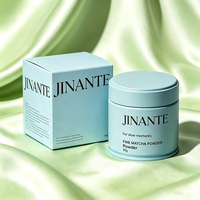 Vente en gros de boîtes en métal pour matcha de 30 g avec couvercle hermétique, boîte-cadeau en papier bleu bébé personnalisée pour le thé Hojicha, le café, le cacao, la poudre de protéines