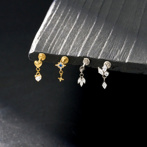 Bijou de corps en titane ASTM F136 avec pendentif chaîne à pampilles et zircone cubique (CZ), pour <span class=keywords><strong>piercing</strong></span> Hélix, Cartilage, Conch, Labret, Lèvre, à dos plat - Product Image 2