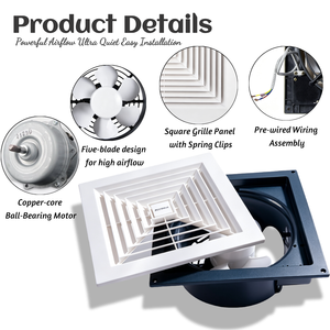 Ventilateur de plafond série APT, grille de diffusion carrée multi-directionnelle, ventilateur d'extraction silencieux pour salle de bain, bureau, CVC - Product Image 4