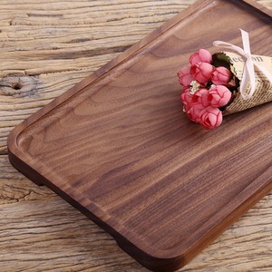 Plateau de service en bois massif rectangulaire en hêtre et noyer pour café, thé, repas d'hôtel - Product Image 4