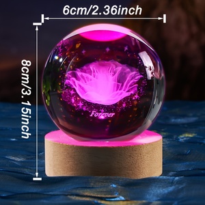 Valentijnsdag Rozen Kristallen Bol Nachtlampje met Kleurrijke LED-basis Romantisch Cadeau voor Verjaardag Jubileum Feestdecoratie - Product Image 6