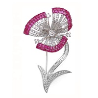 Mode rubis mariage vêtement cristal broche fleur émail broche broches femmes 925 bijoux en argent