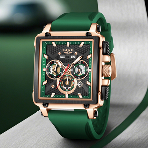 <span class=keywords><strong>Montre</strong></span>-bracelet à quartz chronographe décontractée pour <span class=keywords><strong>homme</strong></span> <span class=keywords><strong>LIGE</strong></span> LG89217, cadran carré vert, bracelet en silicone, étanche, prix de gros + boîte cadeau - Product Image 3