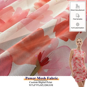 Malla Elástica de 4 Vías Personalizada de Fábrica, Tejido de Malla con Estampado Floral Digital, con Muestras Gratis para Marcas de Moda - Product Image 1