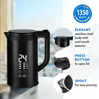 Bouilloire électrique 1,5 L avec contrôle de température 40 60 90 100 ℃   Bouilloire en acier inoxydable avec affichage LED et fonction maintien au chaud