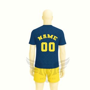 Conjunto de Camiseta y Pantalones Cortos de Fútbol del Curaçao, Uniforme de Fútbol Azul y Amarillo, Personalizable con Nombre y Número - Product Image 1