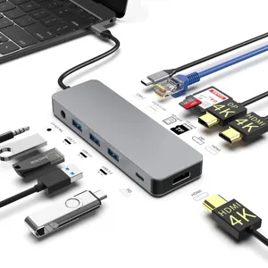 USB C 노트북 도킹 스테이션 듀얼 모니터 12 in 1 트리플 디스플레이 노트북 USB C MacBook 및 Window 용 도킹