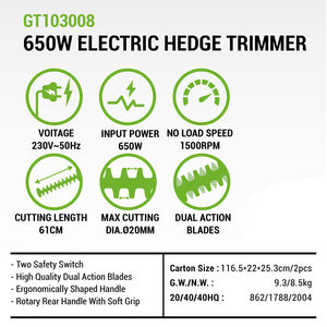 Vertak 650W Outils d'élagage de jardin Taille-<span class=keywords><strong>haie</strong></span> électrique <span class=keywords><strong>pour</strong></span> la maison avec lame à double action <span class=keywords><strong>pour</strong></span> la coupe des arbres - Product Image 2