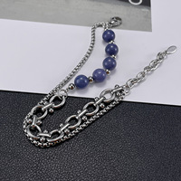 Bracelet en acier inoxydable pour femme, style minimaliste, perles d'aventurine, polyvalent, empilable, chaîne épissée, pour une personnalité affirmée