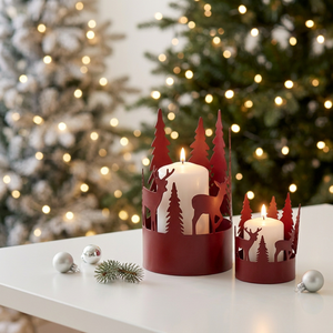 Portavelas Metálicos Rojos con Diseño de Árbol y Ciervo, Decoración Navideña para el Hogar 2026 - Product Image 3