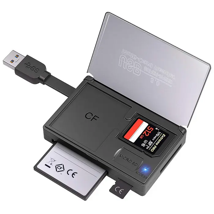 USB3.0 super-velocidad en 1 lector de tarjetas con caso de tarjeta de memoria