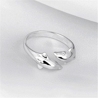 Bague double motif dauphin style couple romantique en or 18 carats avec cristaux et strass, élégante et simple, ouverte, pour mariage et fiançailles