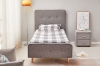 Cadre de lit en bois massif de style européen, design classique, réglable, avec tissu gris, boutons décoratifs, mobilier de maison, vente chaude