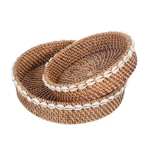 <b>Round</b> Rattan Bamboo <b>Serving</b> <b>Tray</b> Handmade Natural Bamboo Rattan <b>Tray</b> for Food Display and Home Organization Vietnam Supplier - Product Image 4