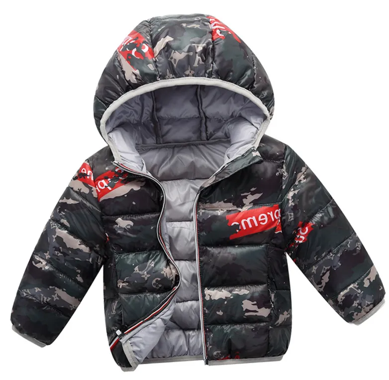 2021 겨울 새로운 도착 까마귀 코트 위장 재킷 방수 유아 소년 다운 코트 자켓