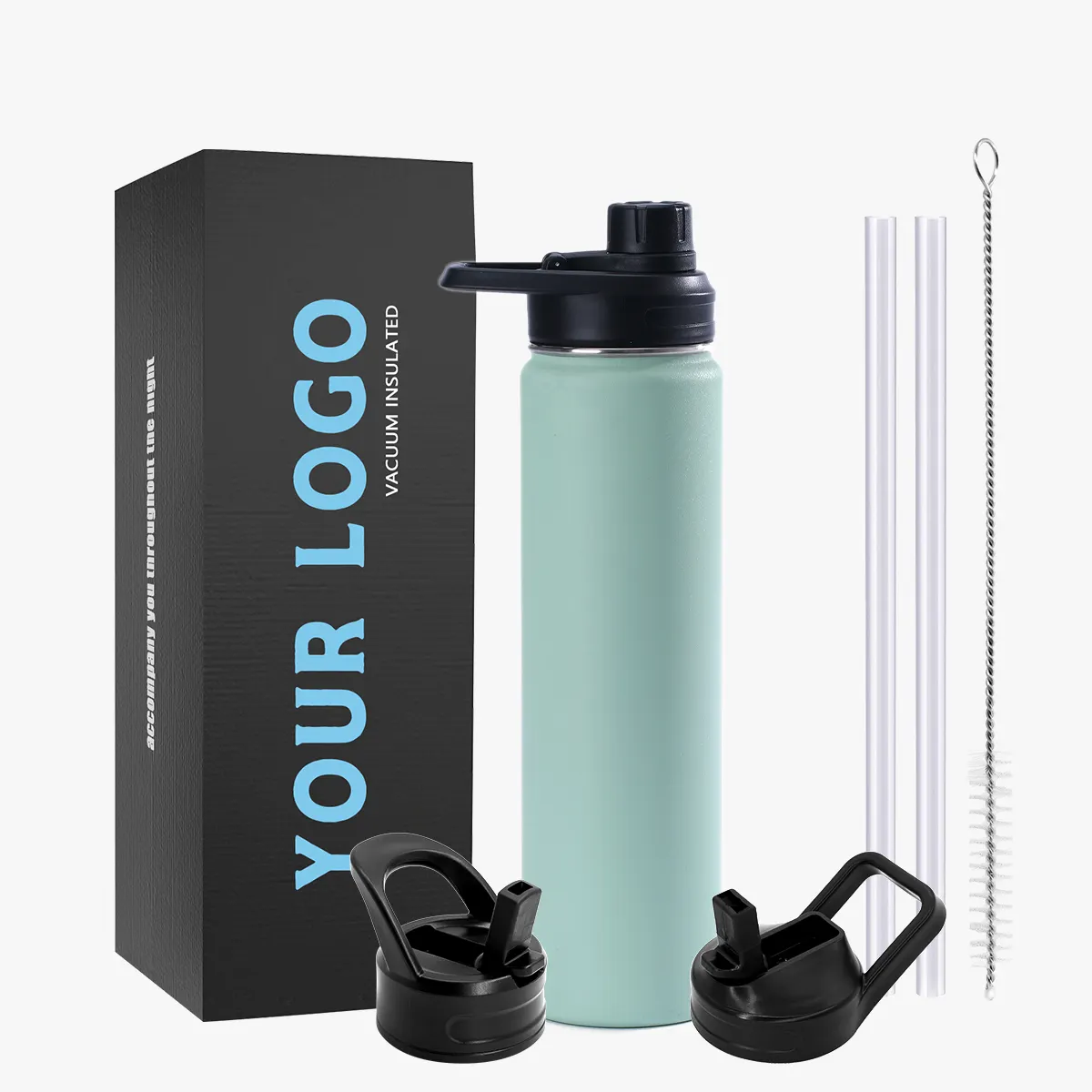 Double Wall Water Bottle Stainless Steel Flask Sports Bottle with Handle Lid 12oz 32oz 40oz 64oz