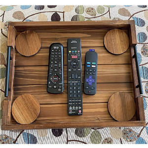 Plateau de service rustique ottoman décoratif marron rustique pour <span class=keywords><strong>table</strong></span> <span class=keywords><strong>basse</strong></span> avec sous-verres <span class=keywords><strong>en</strong></span> <span class=keywords><strong>bois</strong></span> - Product Image 2