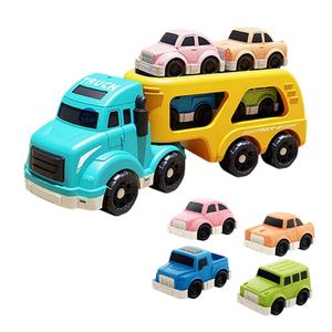 EPT 18M+ Juego de Camiones de Transporte de Plástico con Fricción y Diseño de Dibujos Animados con 4 Mini Coches para Niños Pequeños - Product Image 1