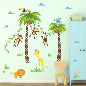 Groene Kokosnoot Boom Behang Cartoon Aap Leeuw Giraffe Stickers Tropische Plant Muurtattoo Voor Kid 'S Slaapkamer - Product Image 4
