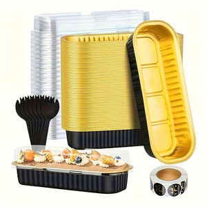 200ml Tin Foil Cup Haute Qualité Feuille D'aluminium Or <span class=keywords><strong>Noir</strong></span> Moules À Pain Offre Spéciale Durian Rôti Boîte avec Couvercle En Plastique Cuillère Étiquette - Product Image 1