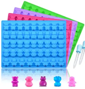 53 Cavities Silicone Gummy Mold BPA Free Nonstick Food Grade Teddy Bear  Candy Mold With Dropper