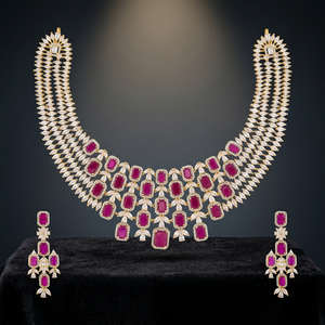 Zircon Zinc Alloy Flower Shape Claw Setting <b>Necklace</b> 188746 for Women's Wedding Occasions - Product Image 2