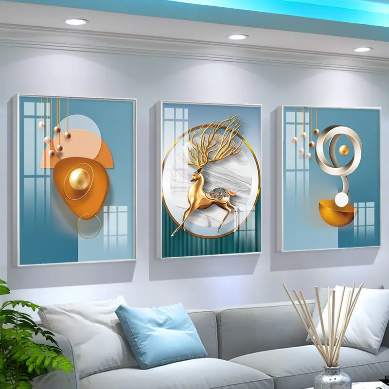 Light Luxury Sofa Background Wall Decoration Painting Living Room Modern Minimalist Triple Crystal Porcelain Painting