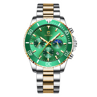 Montre chronographe à quartz multifonction Glenaw pour homme, mode, affaires, sport, plongée, lunette en aluminium, boîtier en alliage, option économique en cuir