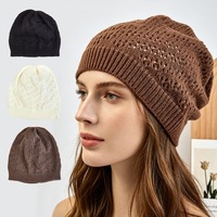Gorro de punto con diseño hueco a la moda, transpirable, de color sólido, informal, para primavera y verano, para mujer