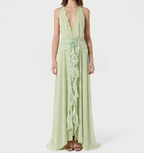 <span class=keywords><strong>Nuova</strong></span> <span class=keywords><strong>Collezione</strong></span>: Elegante e Sexy Abito con Collo Halter, Dettagli Arricciati e Decorazioni Floreali Tridimensionali - Product Image 3