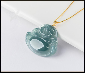 Collier de bouddha d'eau bleu <span class=keywords><strong>émeraude</strong></span> <span class=keywords><strong>véritable</strong></span> de qualité a, <span class=keywords><strong>pendentif</strong></span> en or 18K avec boucle incrustée de jade de glace - Product Image 6