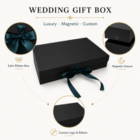 Kotak Hadiah Pernikahan Mewah Custom FUSSEN, Magnetik, Pita Hitam, Kaku, untuk Hadiah Valentine dan Ulang Tahun