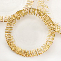 Nouvelles assiettes de présentation en verre à bord doré pour mariage en extérieur, assiettes de table en verre argentées, personnalisables, vente en gros