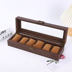 Ready to Ship High Quality Vintage <strong>Wood-Veneer</strong> Leather Watch Box Retro 2/3/6/10/12 Slots PU Watch Storage Case with Window - Product Image 6