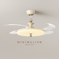 Ventilateur de plafond rétractable LED moderne de 42 pouces avec éclairage, télécommande et haut-parleur Bluetooth, style lustre décoratif