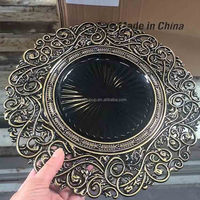 Europese antieke gouden holle frame zwarte dinerbord elegante bruiloft feesttafel decoratie schaal