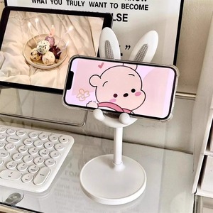 Cute Bunny Desktop Phone Stand <b>Adjustable</b> Telescopic <b>Height</b> <b>Desk</b> Holder Pink White Color Plastic Lazy Person Stand - Product Image 5