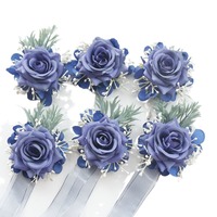 Boutonnière artificielle faite main Rose Bleue avec Hortensia et Verdure pour Mariage, Marié, Bal de Promo, Costume, Revers de Veste