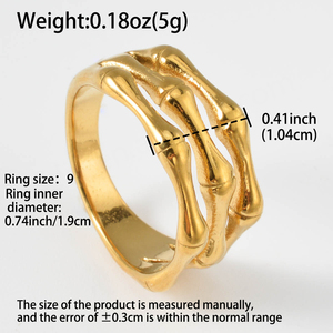 Bagues vintage pour femmes en acier inoxydable et bambou, tendance, plaquées or, en acier titane avec pierre naturelle pour mariage ou fiançailles - Product Image 5