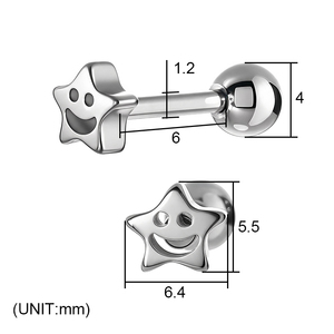 Boucles d'oreilles clous en acier chirurgical 316L Happy Star <span class=keywords><strong>Smiley</strong></span> Face, esthétique Y2K, plaqué or PVD, pour <span class=keywords><strong>piercing</strong></span> cartilage et tragus, bijou individuel - Product Image 2