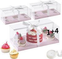 Vente en gros de contenants pour gâteaux et muffins à 4/6/9/12 cavités, base rose en carton avec couvercles transparents, boîtes et emballages pour cupcakes