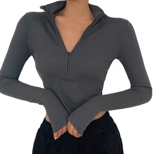 Camiseta de Manga Larga con Cierre de Cremallera y Cuello Medio Abierto, Estilo Informal, para Mujer, Nueva Colección Otoño Invierno - Product Image 3