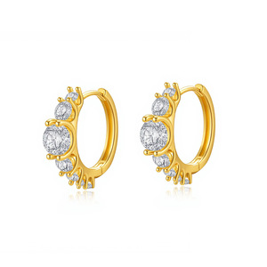 Pendientes de Aro de Oro de 14k con Diamantes Engastados en Garra, Forma Geométrica para Boda EKA-090 - Product Image 4