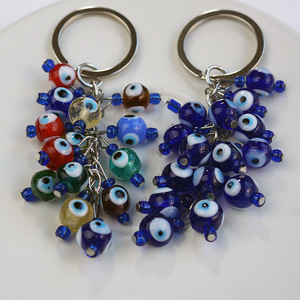 Turkisk Evil Eye Keyring Blue Evil Eye Keychain Manufacturer Evil Eye Glass Beads Charm Jewelry Pendant luck Hanging Accessories
