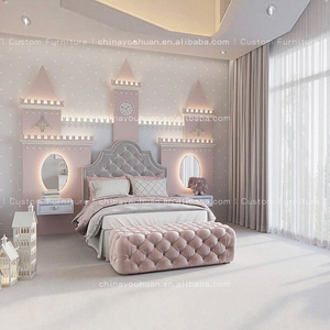 <span class=keywords><strong>Letto</strong></span> matrimoniale per bambini in stile crema francese con testiera imbottita trapuntata, design per <span class=keywords><strong>cameretta</strong></span> delle bambine, pezzo di design <span class=keywords><strong>imbottito</strong></span>. - Product Image 3