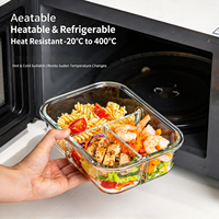 Boîte à lunch en verre, résistante à la chaleur, compatible micro-ondes, hermétique, anti-fuite, récipient pour préparation de repas, couvercle dédié, bol divisé, boîte bento