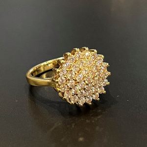 Bijoux fins plaqués or, entièrement sertis de micro-pavés CZ, tournesol, bague de fiançailles de luxe pour femmes - Product Image 2