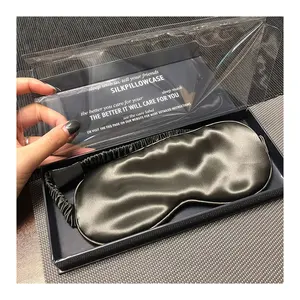 Factory Custom Logo Private Label Zijde Eyemask Luxe Zwart 100% Echte Moerbei Zijde Oogmasker Set Voor Slaap