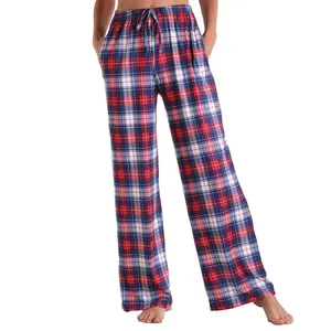 NANTEX High Quality Custom Soft Pajama Bottom Lounge Pants Plaid Flannel Wide Leg Pajama Pants for Women